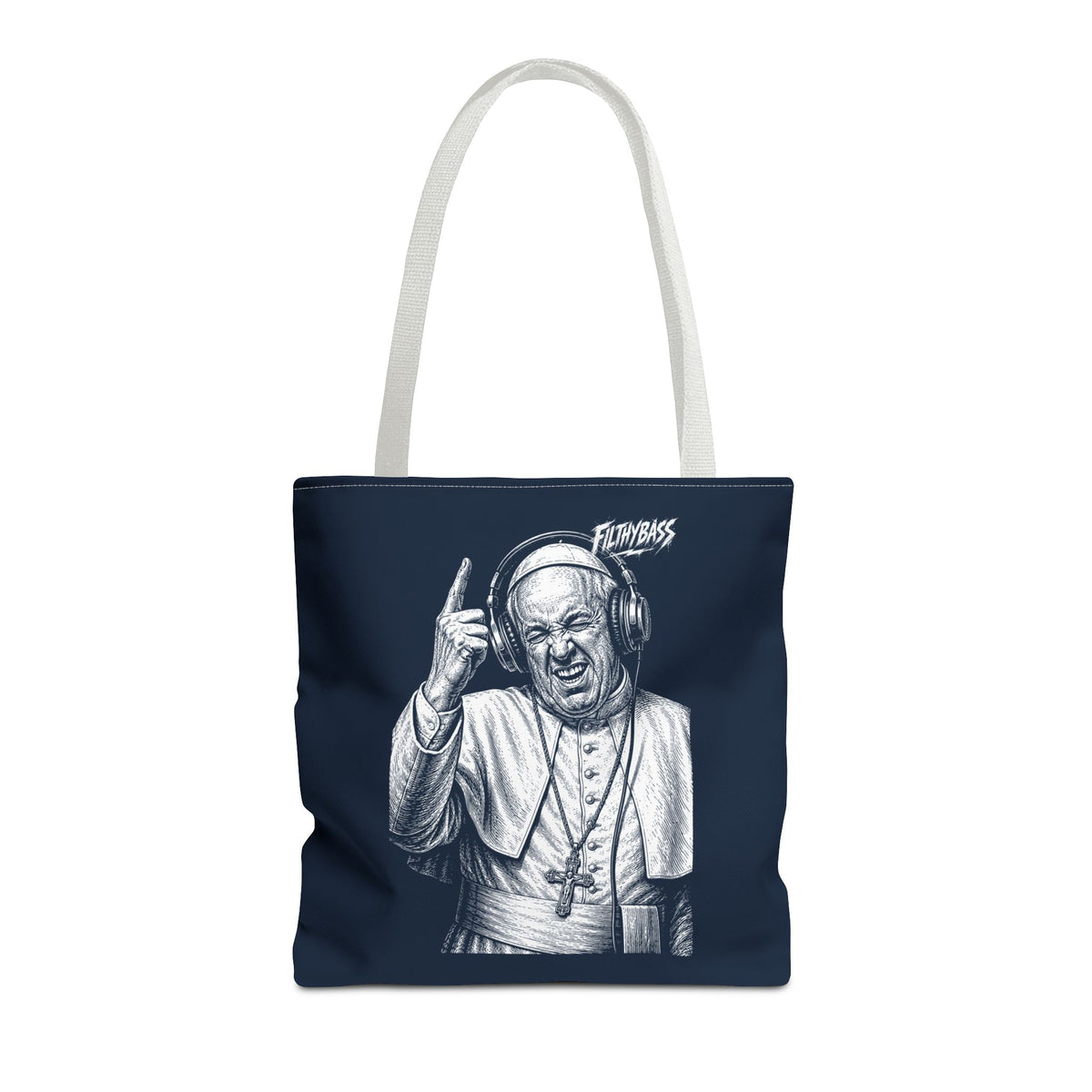 The Pope zegent de drop - FILTHYBASS - Tote Bag - Marineblauw met witte hengsels