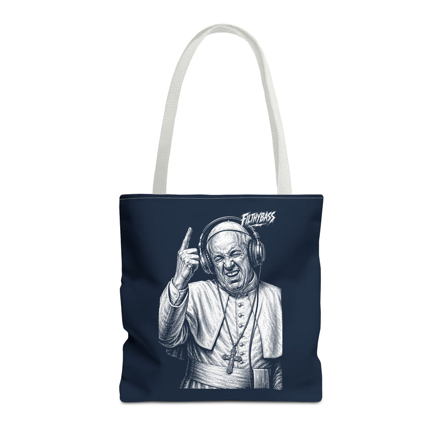 The Pope Blesses the Drop - FILTHYBASS - Tote Bag - Navy with White Handles