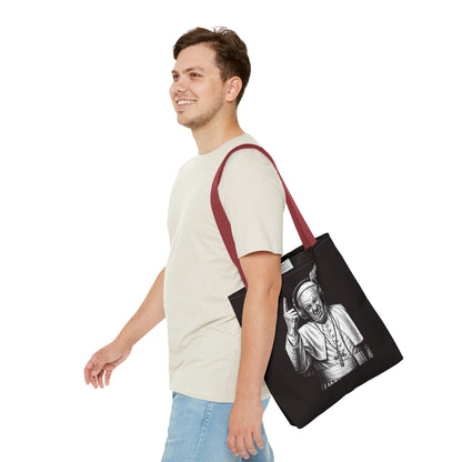 The Pope Blesses the Drop - FILTHYBASS - Tote Bag - Black with Red Handles