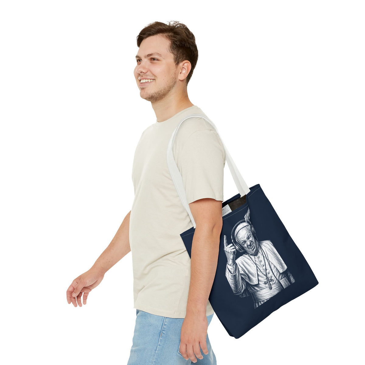 The Pope zegent de drop - FILTHYBASS - Tote Bag - Marineblauw met witte hengsels