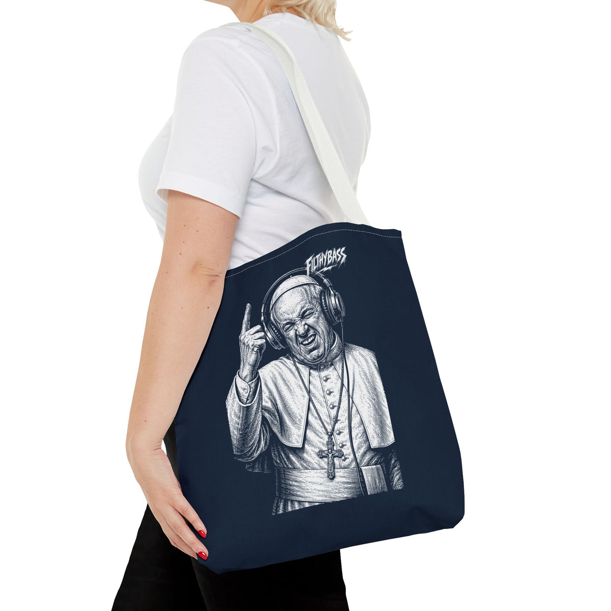 The Pope zegent de drop - FILTHYBASS - Tote Bag - Marineblauw met witte hengsels