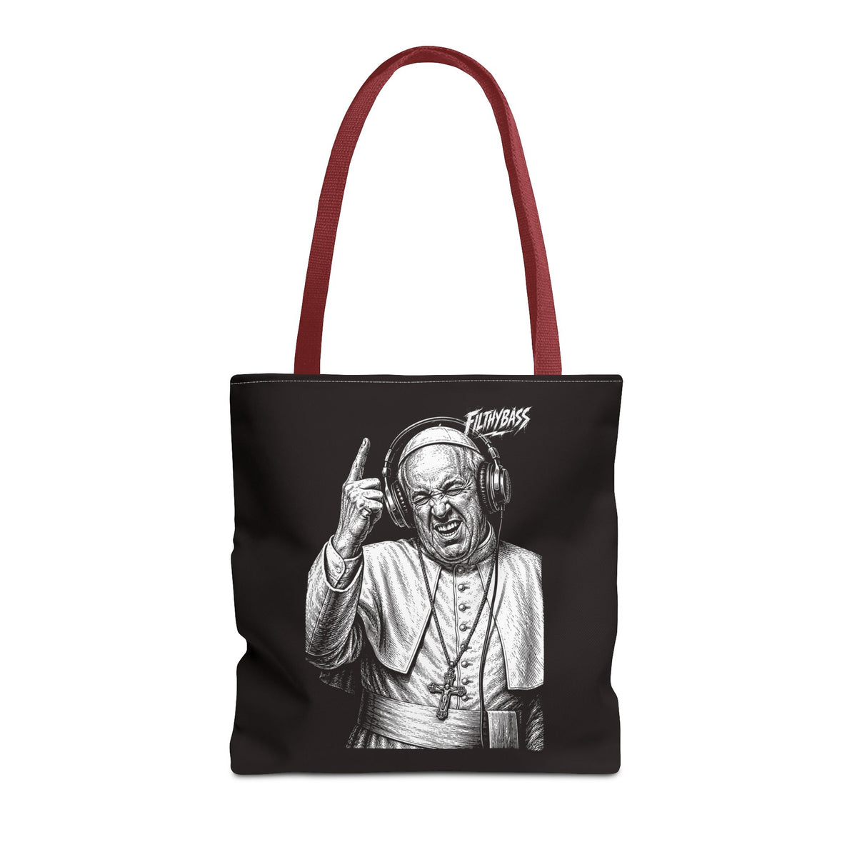 The Pope Blesses the Drop - FILTHYBASS - Tote Bag - Black with Red Handles