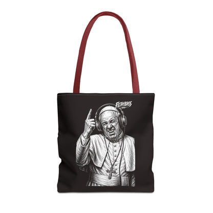 The Pope Blesses the Drop - FILTHYBASS - Tote Bag - Black with Red Handles