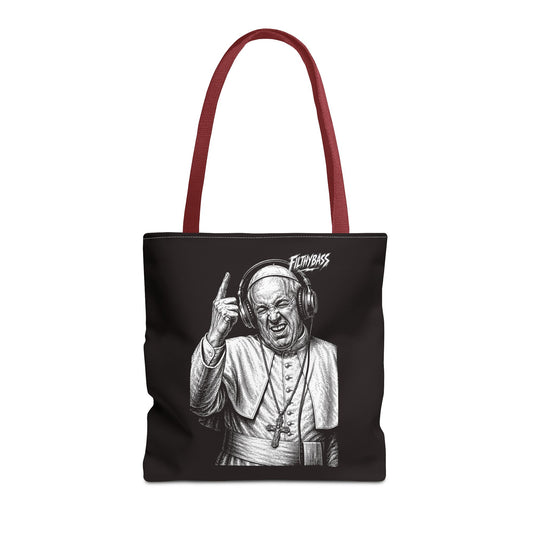 The Pope Blesses the Drop - FILTHYBASS - Tote Bag - Black with Red Handles