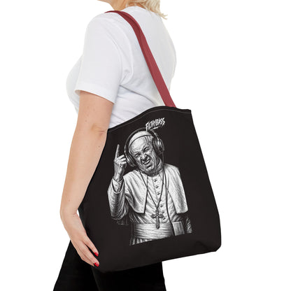 The Pope Blesses the Drop - FILTHYBASS - Tote Bag - Black with Red Handles