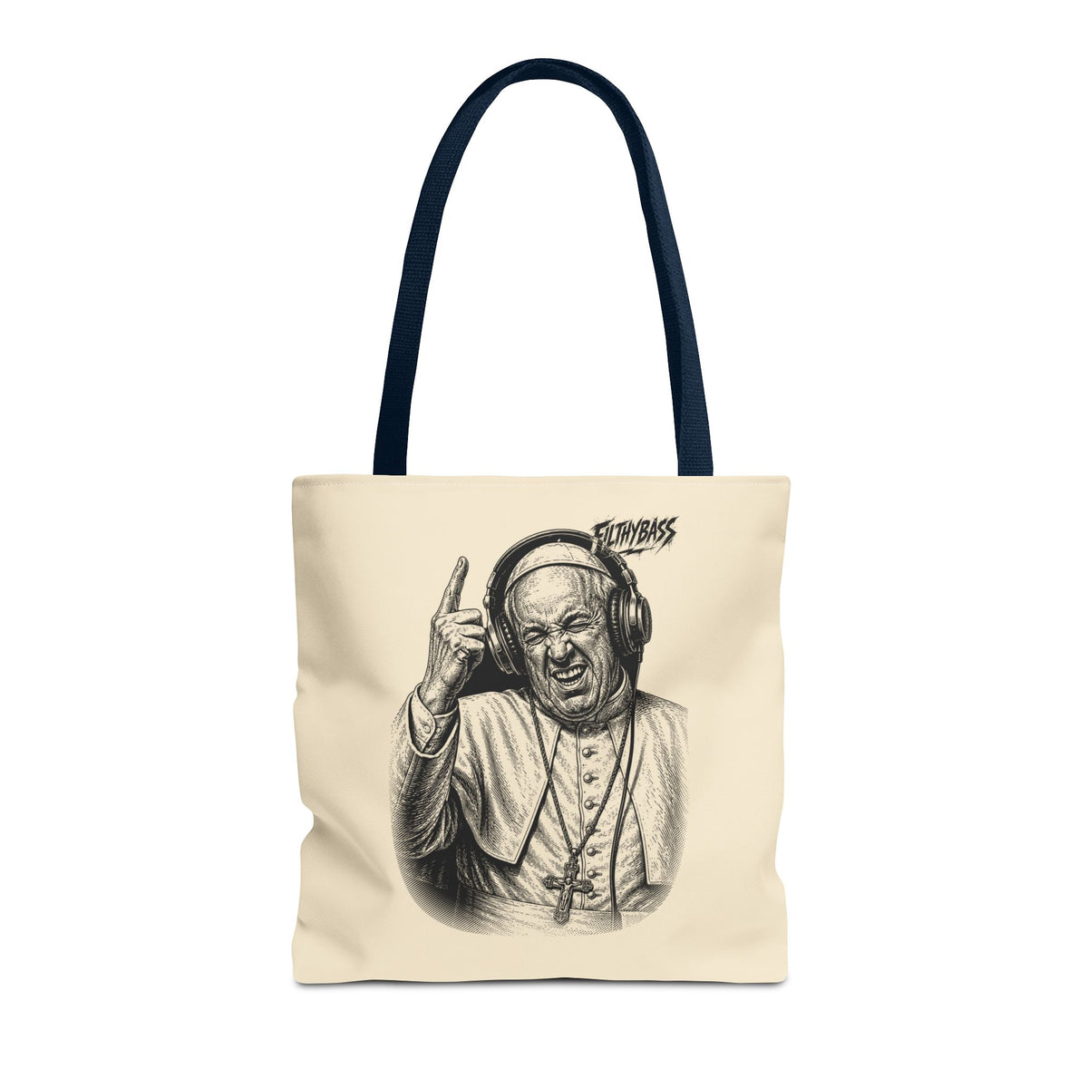 The Pope Blesses the Drop - FILTHYBASS - Tote Bag - Cream with Navy Handles