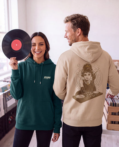 Audrey Hepburn stays unmoved on Bass - FILTHYBASS - Organic Hoodie - Earth & Gold Print — lifestyle