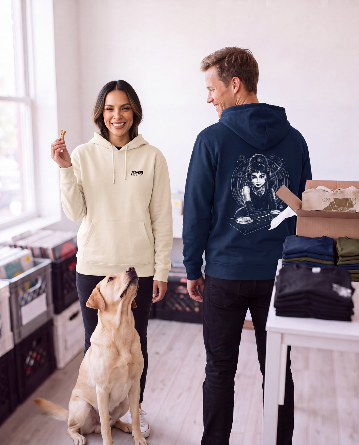 Audrey Hepburn stays unmoved on Bass - FILTHYBASS - Organic Hoodie - Black Print on Natural — lifestyle