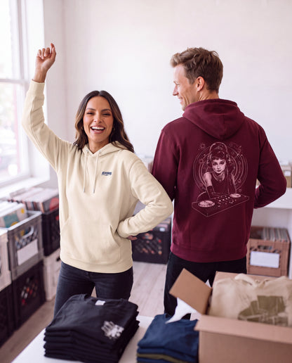 Audrey Hepburn stays unmoved on Bass - FILTHYBASS - Organic Hoodie - Navy Print on Natural — lifestyle