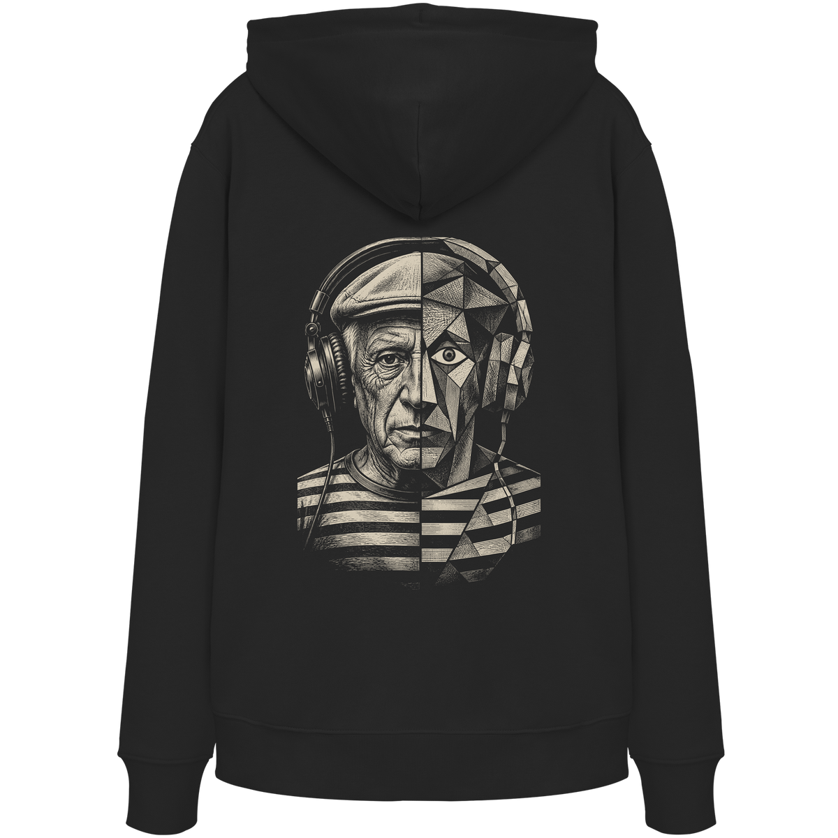 Pablo Picasso Went Half Cubist at the Drop - FILTHYBASS - Organic Hoodie - Cream Print on Black