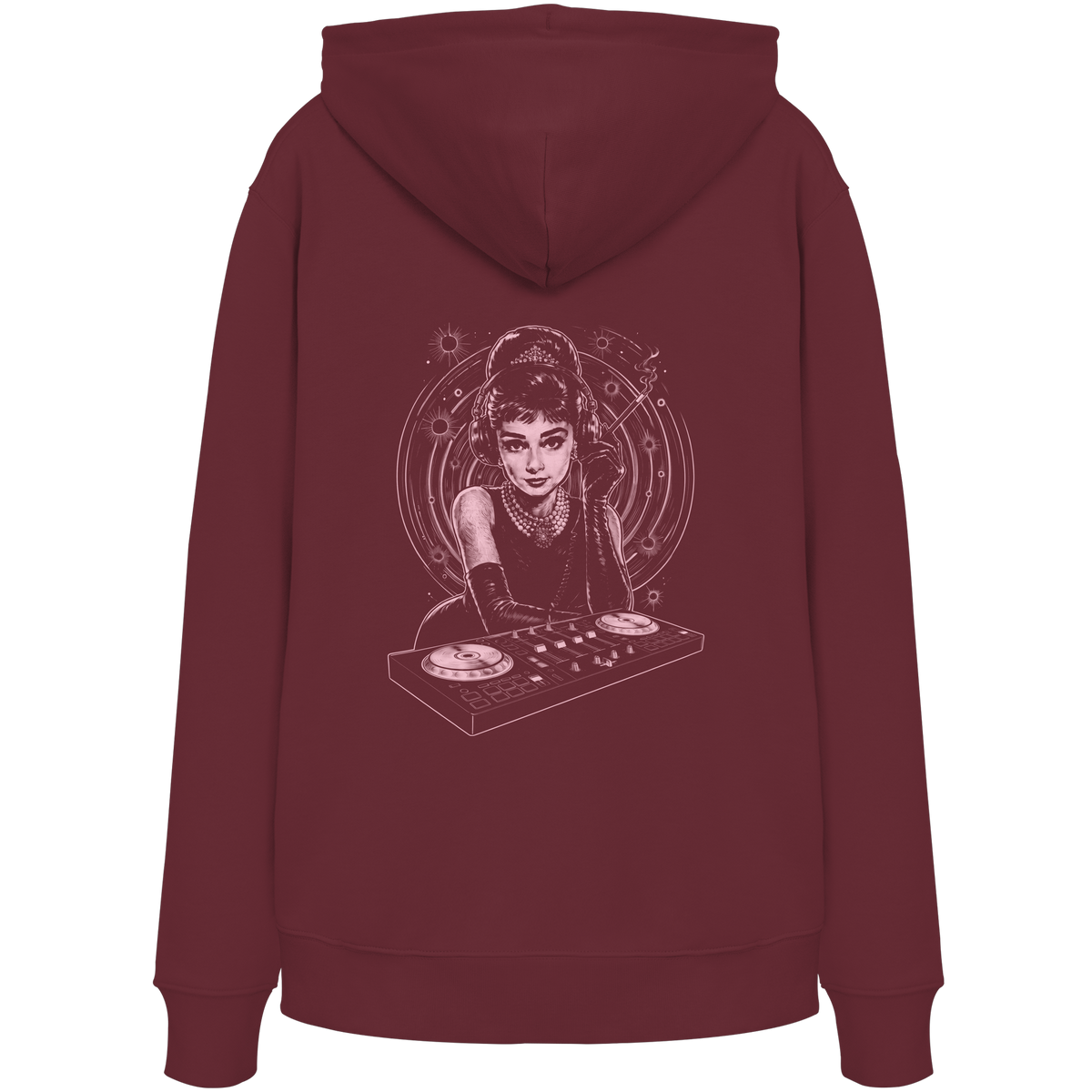 Audrey Hepburn blijft onaangedaan - FILTHYBASS - Organic Hoodie - Print in roze op bordeauxrood