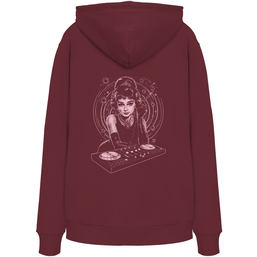 Audrey Hepburn stays unmoved on Bass - FILTHYBASS - Organic Hoodie - Pink Print on Burgundy