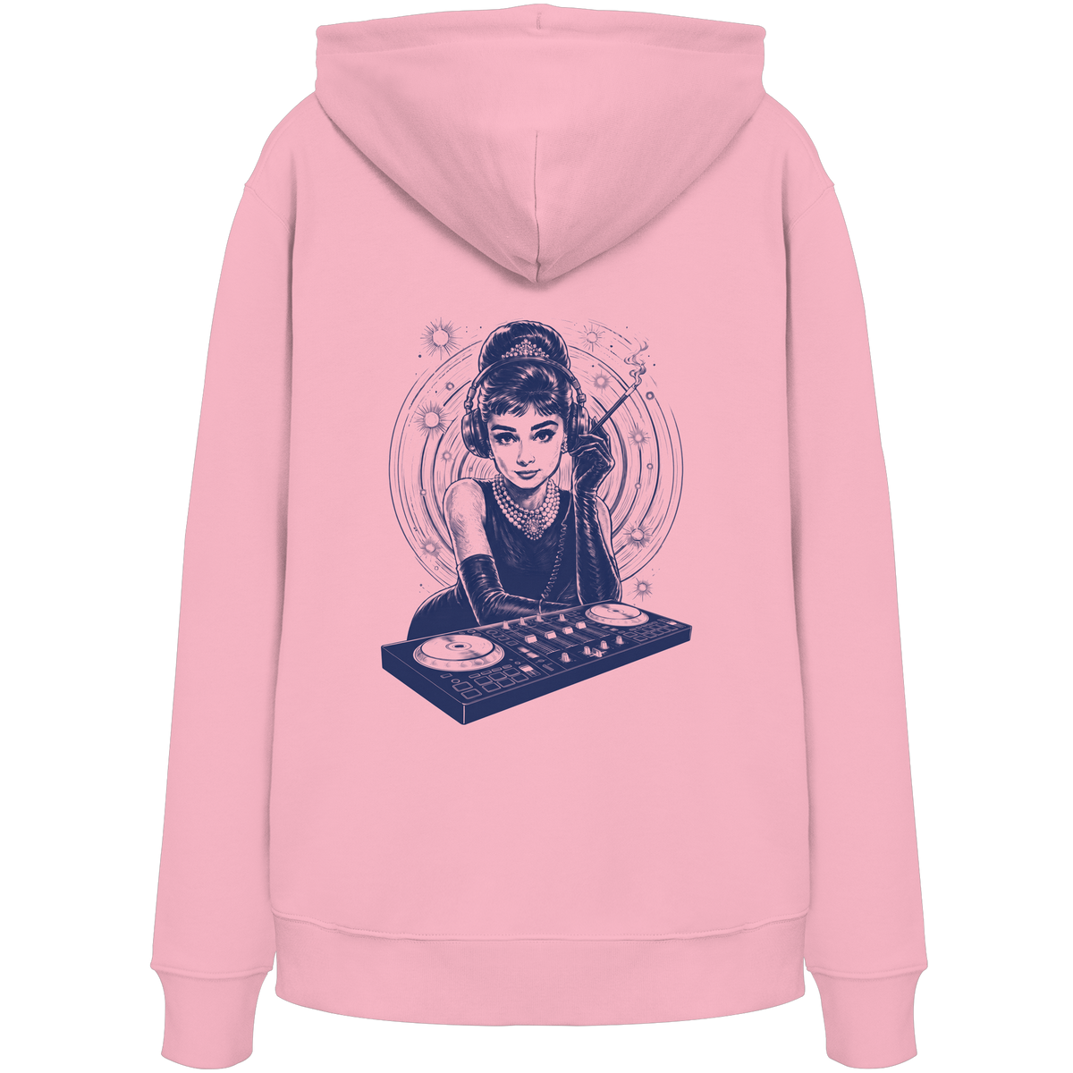 Audrey Hepburn blijft onaangedaan - FILTHYBASS - Organic Hoodie - Print in marineblauw op roze