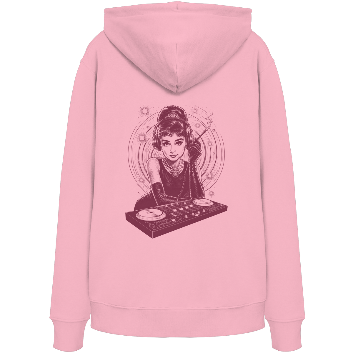 Audrey Hepburn blijft onaangedaan - FILTHYBASS - Organic Hoodie - Print in bessenrood op roze