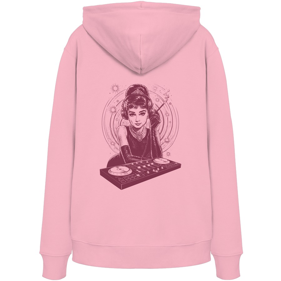 Audrey Hepburn stays unmoved on Bass - FILTHYBASS - Organic Hoodie - Berry Print on Pink