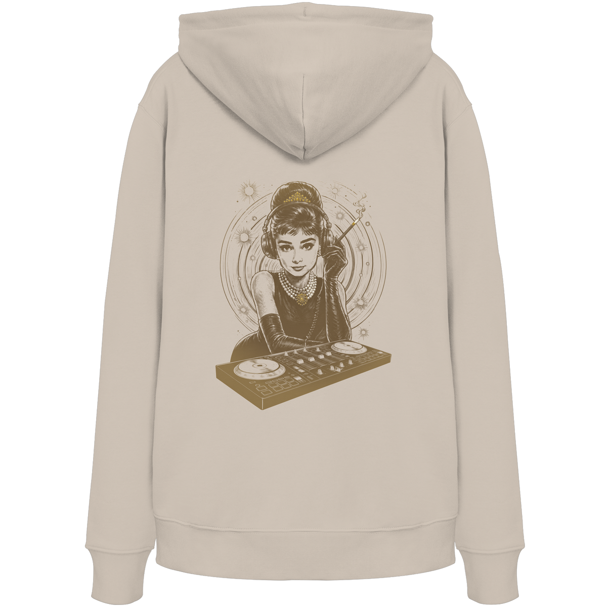 Audrey Hepburn stays unmoved on Bass - FILTHYBASS - Organic Hoodie - Earth & Gold Print