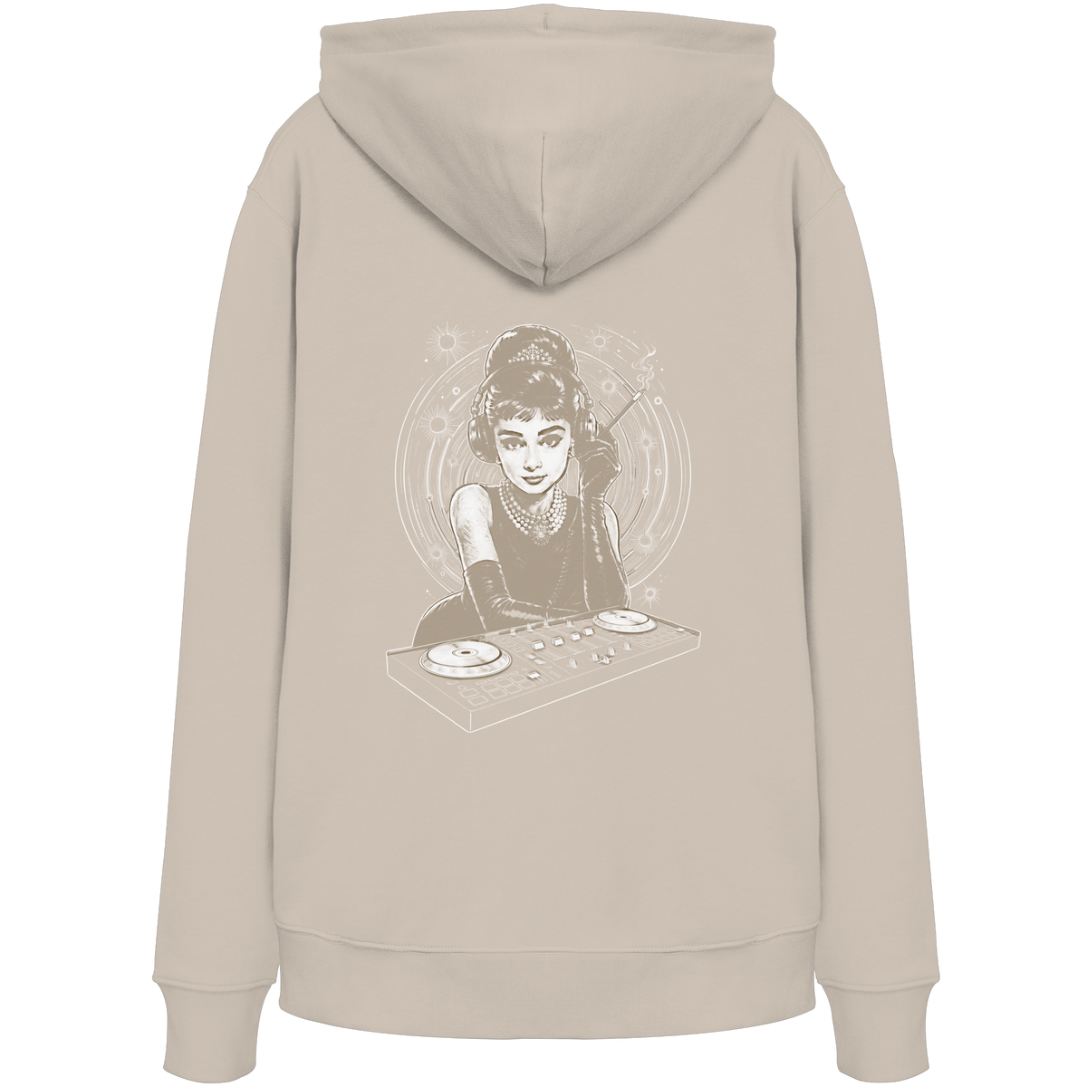 Audrey Hepburn stays unmoved on Bass - FILTHYBASS - Organic Hoodie - White & Earth Print