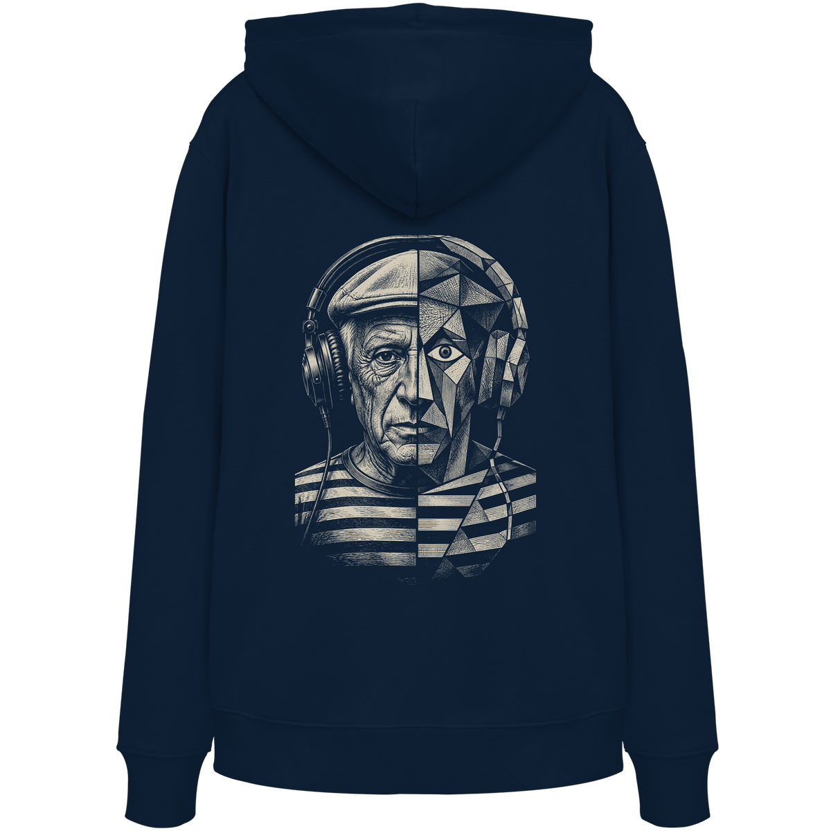 Pablo Picasso Went Half Cubist at the Drop - FILTHYBASS - Organic Hoodie - Cream Print on Navy