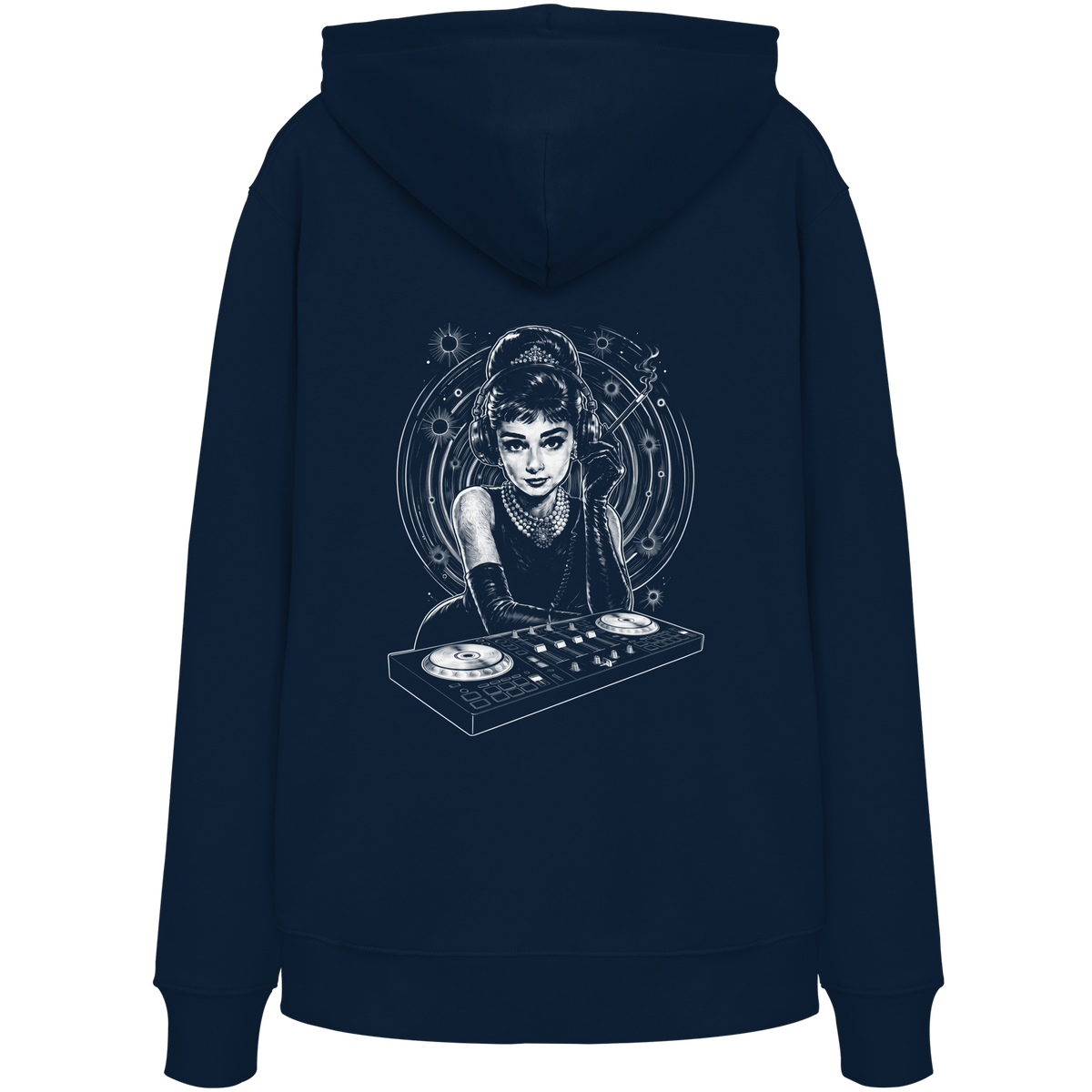 Audrey Hepburn blijft onaangedaan - FILTHYBASS - Organic Hoodie - Print in wit op marineblauw