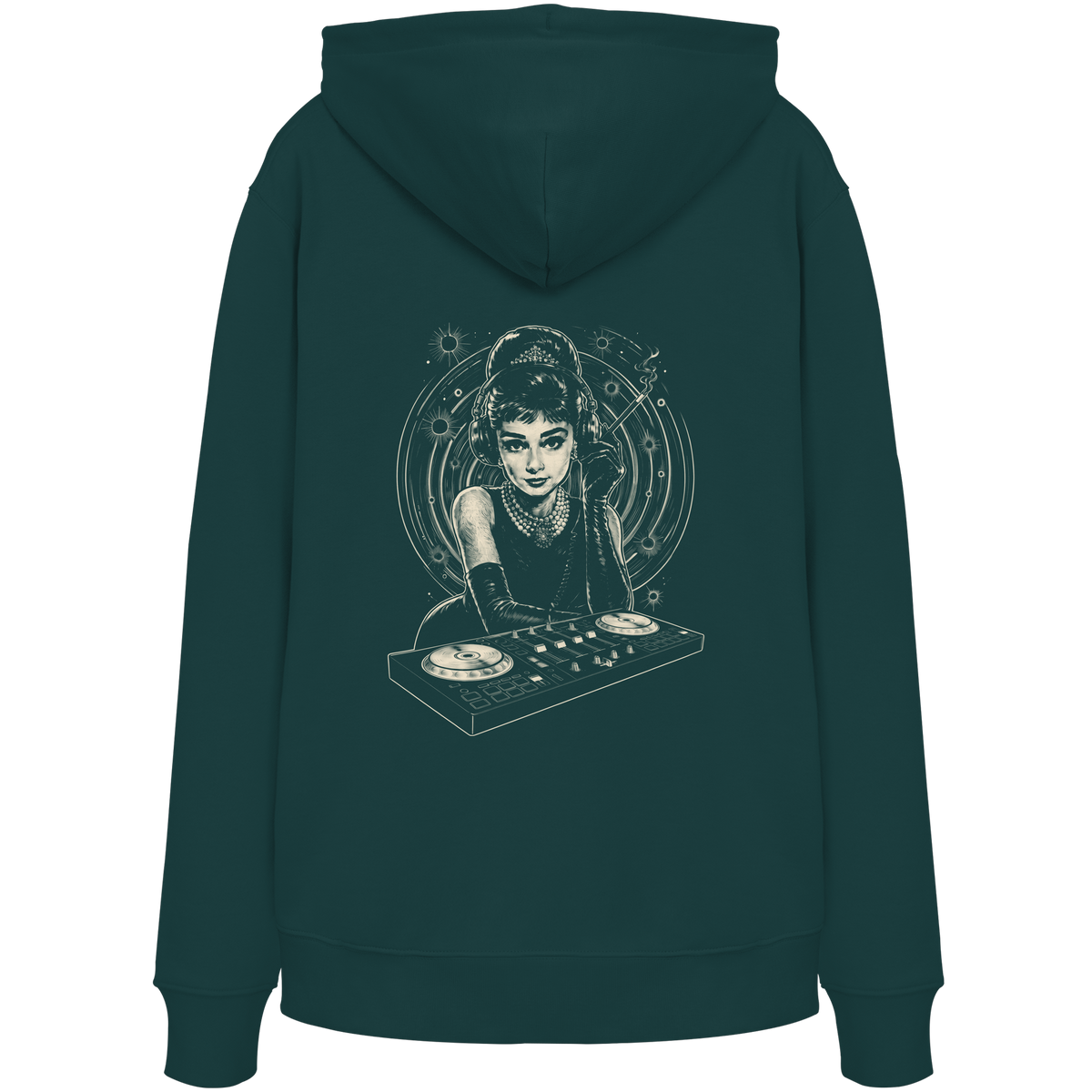 Audrey Hepburn blijft onaangedaan - FILTHYBASS - Organic Hoodie - Print in crème op donkergroen