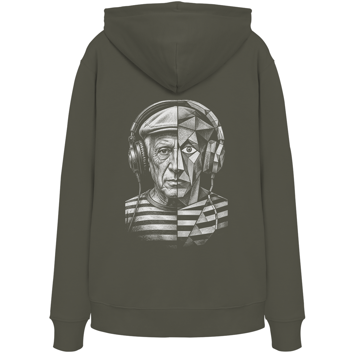 Pablo Picasso ging half kubistisch bij de drop - FILTHYBASS - Organic Hoodie - Print in wit op kakigroen