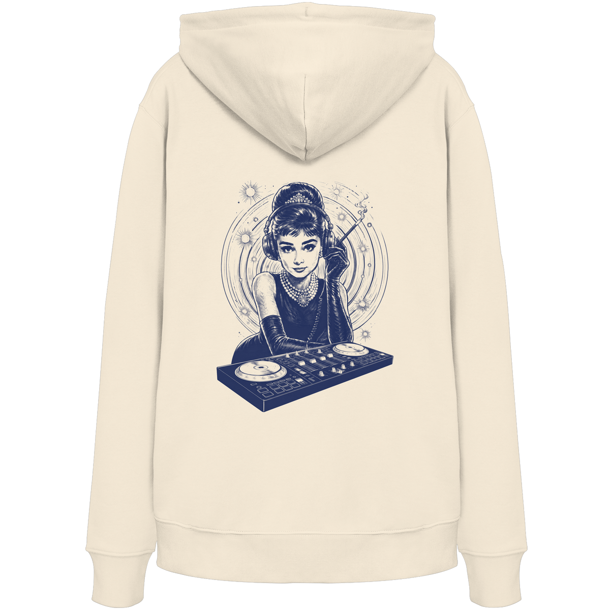 Audrey Hepburn stays unmoved on Bass - FILTHYBASS - Organic Hoodie - Navy Print on Natural
