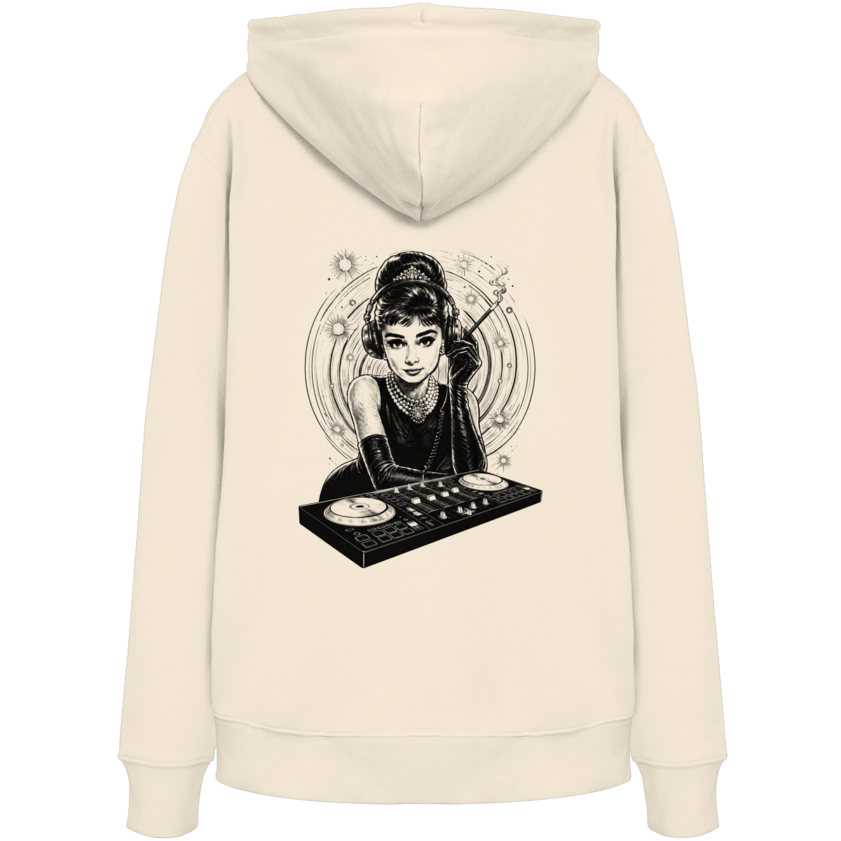 Audrey Hepburn blijft onaangedaan - FILTHYBASS - Organic Hoodie - Print in zwart op naturel