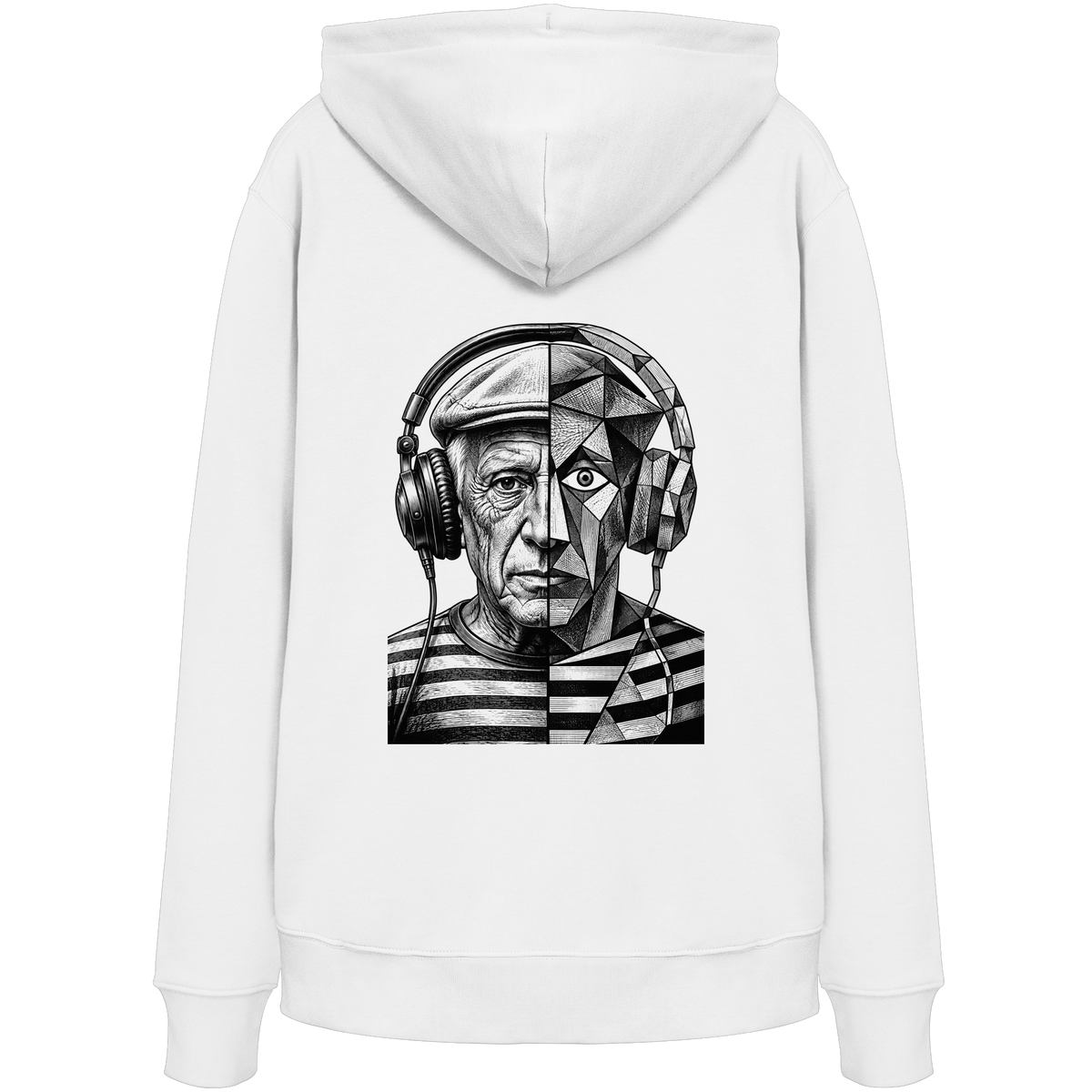 Pablo Picasso Went Half Cubist at the Drop - FILTHYBASS - Organic Hoodie - Black Print on White
