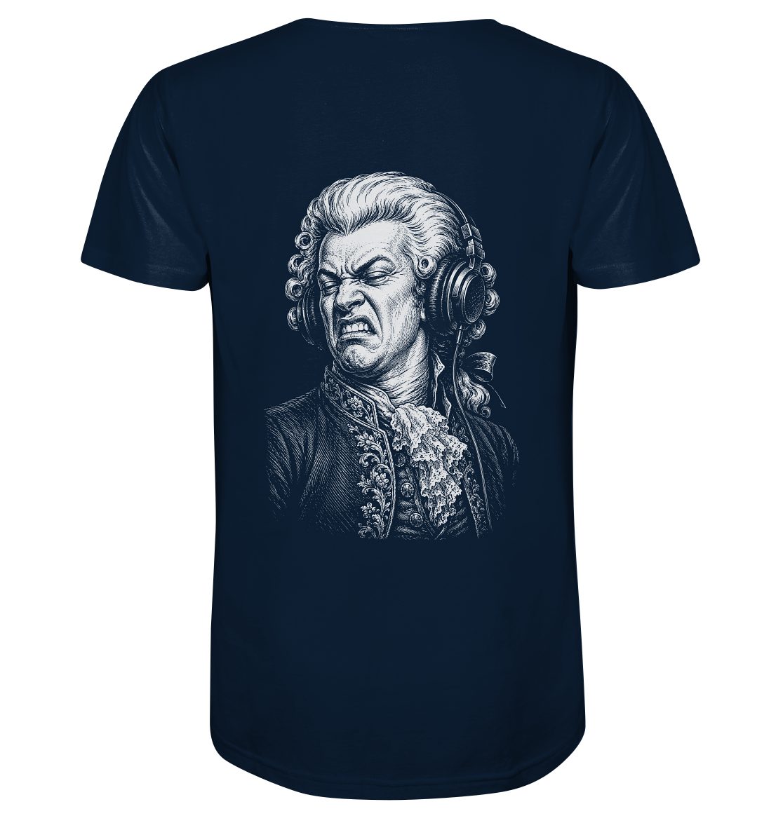 Amadeus Mozart keurt het goed - FILTHYBASS - V-Neck Shirt - Print in wit op marineblauw