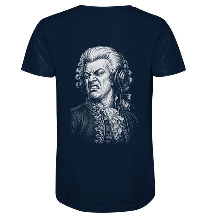Amadeus Mozart keurt het goed - FILTHYBASS - V-Neck Shirt - Print in wit op marineblauw