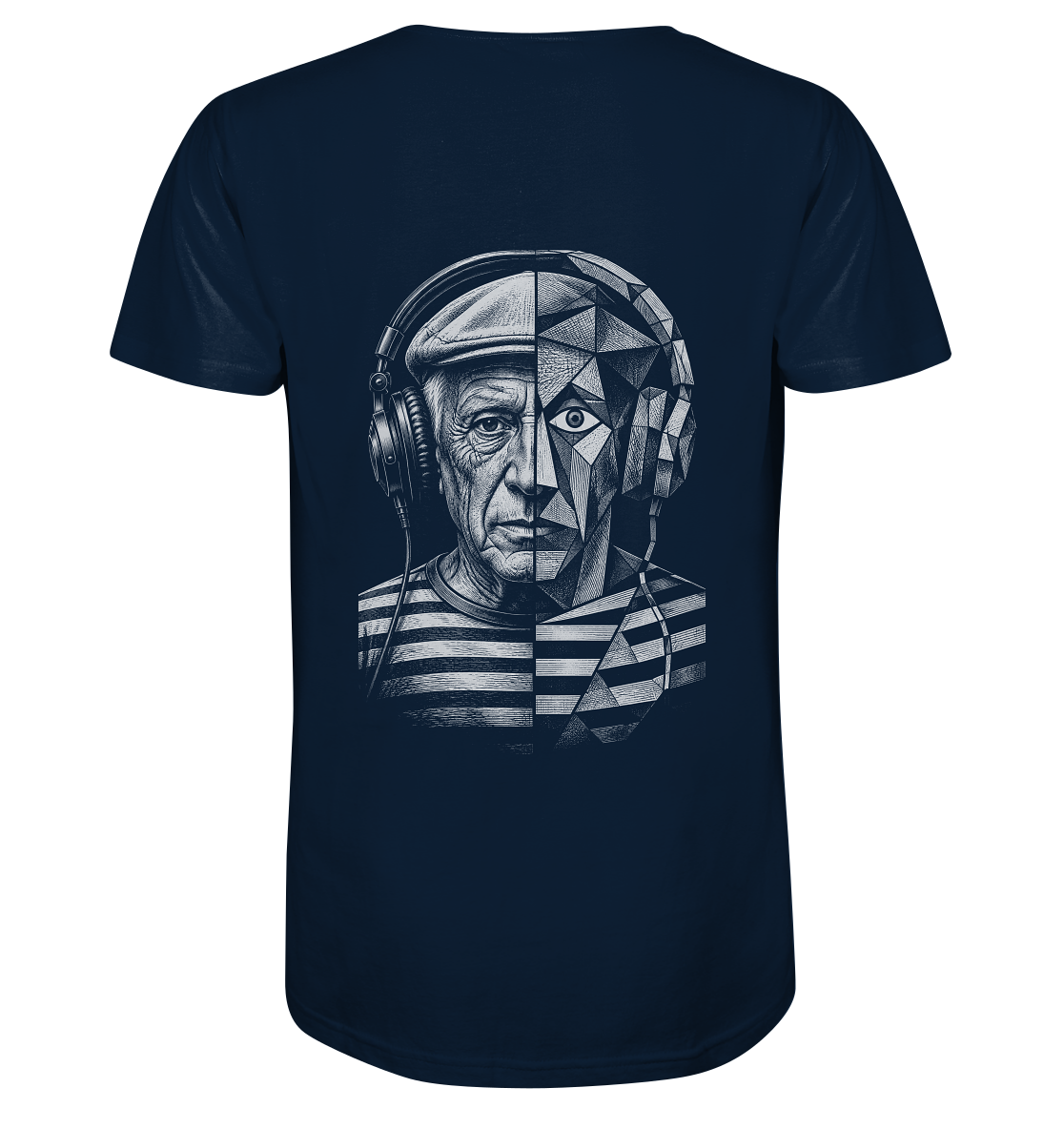 Pablo Picasso ging half kubistisch bij de drop - FILTHYBASS - V-Neck Shirt - Print in wit op marineblauw
