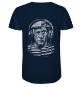 Pablo Picasso ging half kubistisch bij de drop - FILTHYBASS - V-Neck Shirt - Print in wit op marineblauw