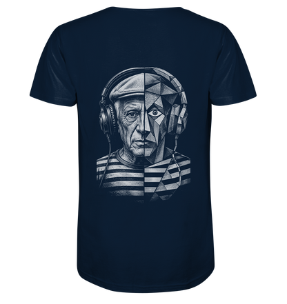 Pablo Picasso ging half kubistisch bij de drop - FILTHYBASS - V-Neck Shirt - Print in wit op marineblauw