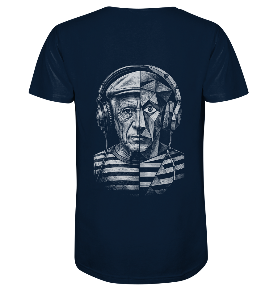 Pablo Picasso Went Half Cubist at the Drop - FILTHYBASS - V-Neck Shirt - White Print on Navy
