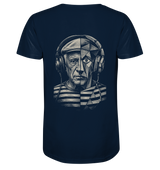 Pablo Picasso Went Half Cubist at the Drop - FILTHYBASS - V-Neck Shirt - Cream Print on Navy