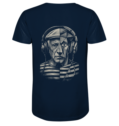 Pablo Picasso Went Half Cubist at the Drop - FILTHYBASS - V-Neck Shirt - Cream Print on Navy
