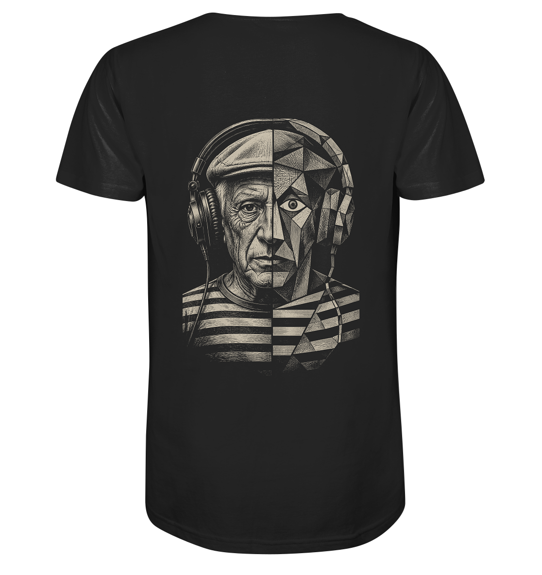 Pablo Picasso ging half kubistisch bij de drop - FILTHYBASS - V-Neck Shirt - Print in crème op zwart