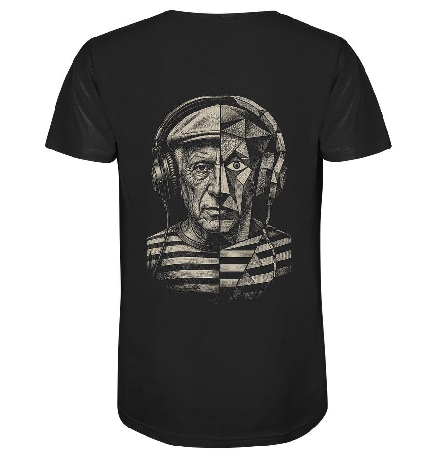 Pablo Picasso Went Half Cubist at the Drop - FILTHYBASS - V-Neck Shirt - Cream Print on Black