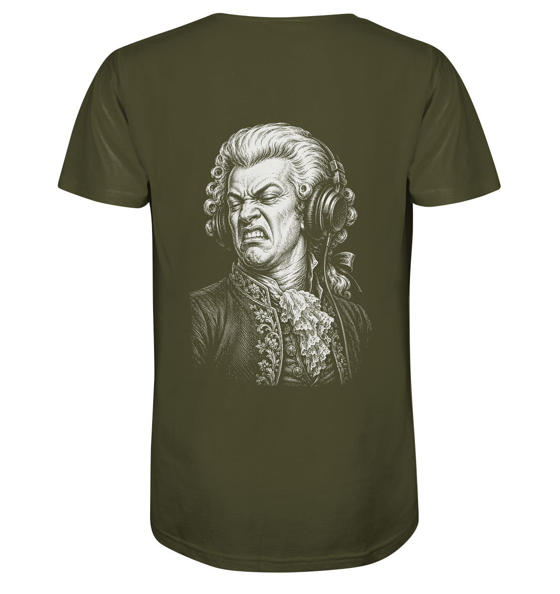Amadeus Mozart keurt het goed - FILTHYBASS - V-Neck Shirt - Print in wit op kakigroen
