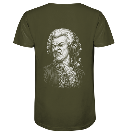 Amadeus Mozart keurt het goed - FILTHYBASS - V-Neck Shirt - Print in wit op kakigroen