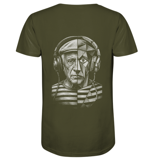 Pablo Picasso ging half kubistisch bij de drop - FILTHYBASS - V-Neck Shirt - Print in wit op kakigroen