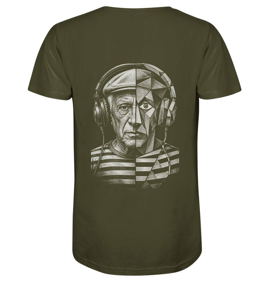 Pablo Picasso Went Half Cubist at the Drop - FILTHYBASS - V-Neck Shirt - White Print on Khaki