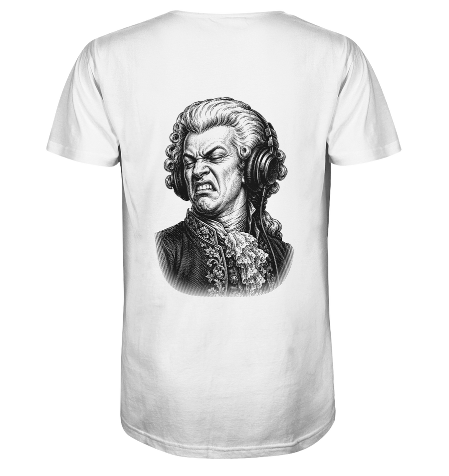 Amadeus Mozart Approves - FILTHYBASS - V-Neck Shirt - Black Print on White