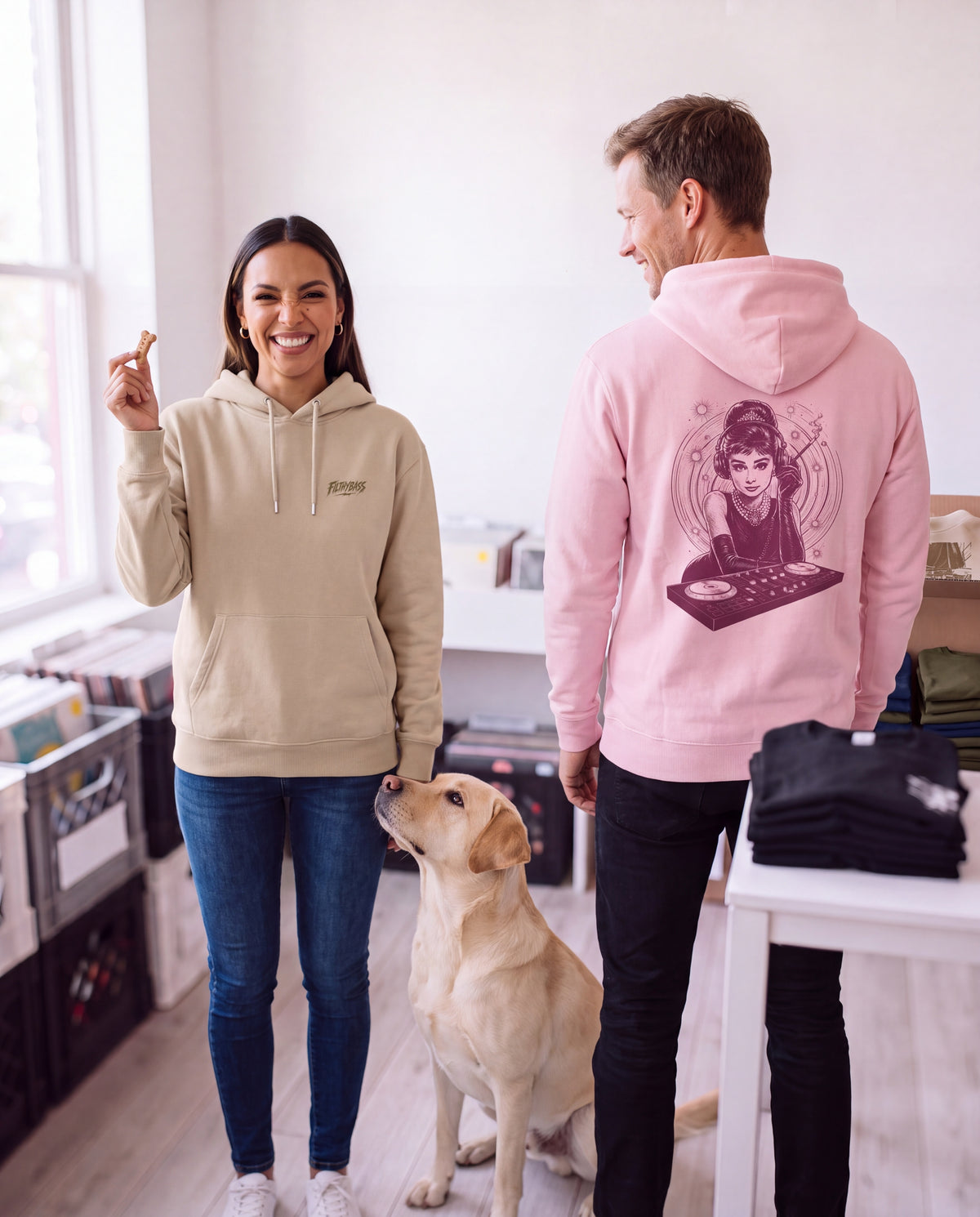 Frame 13: Teasing the Labrador with a biscuit · Audrey