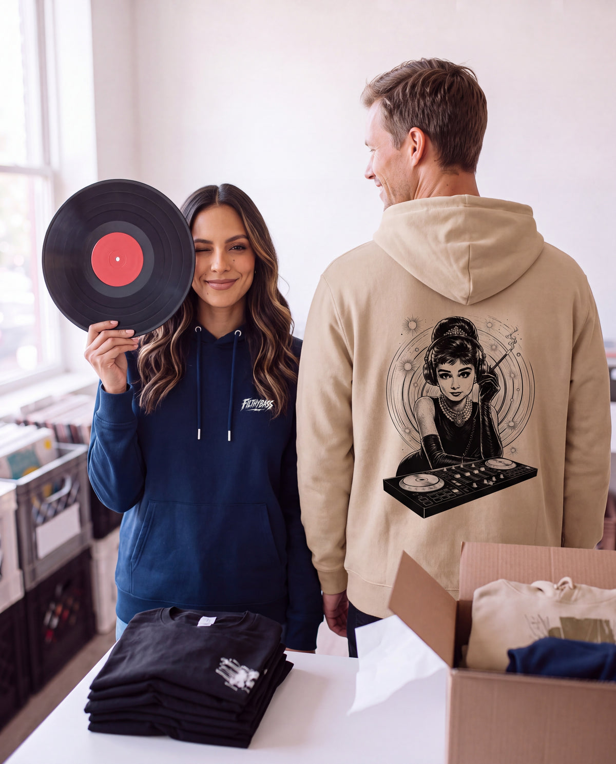 Frame 40: She peeks from behind an LP · Audrey