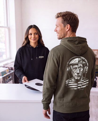 Pablo Picasso Went Half Cubist at the Drop - FILTHYBASS - Organic Hoodie - White Print on Khaki — lifestyle