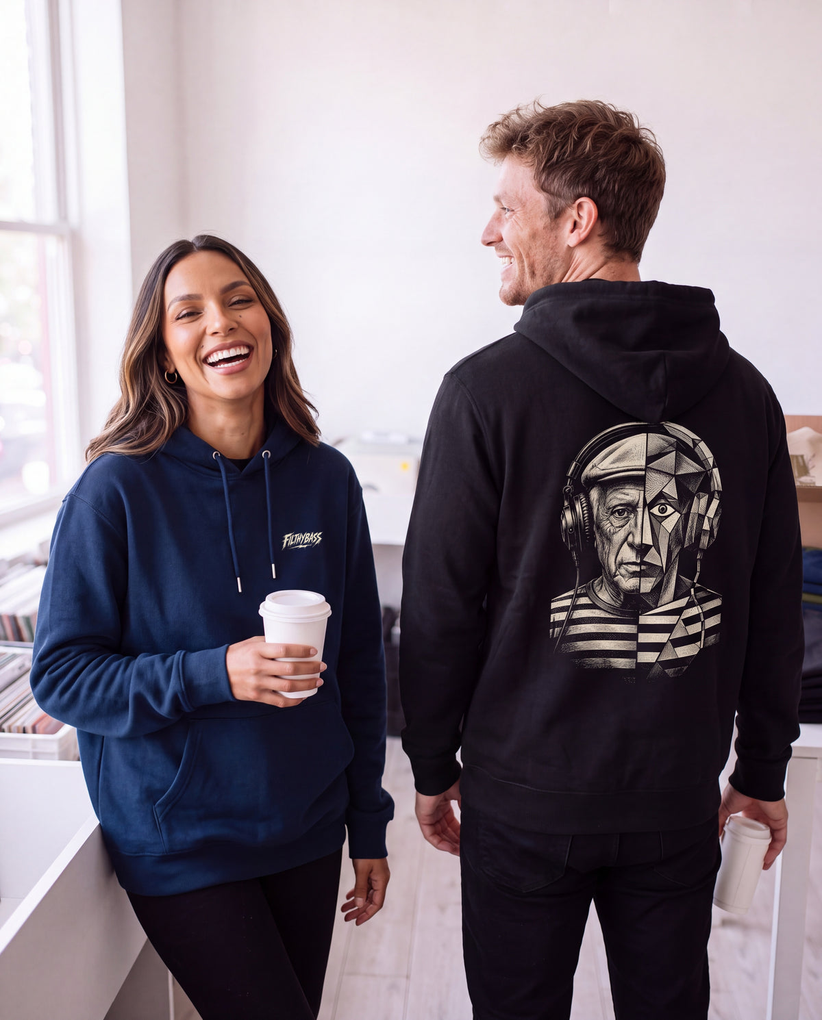 Pablo Picasso Went Half Cubist at the Drop - FILTHYBASS - Organic Hoodie - Cream Print on Navy — lifestyle