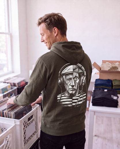 Pablo Picasso Went Half Cubist at the Drop - FILTHYBASS - Organic Hoodie - White Print on Khaki — lifestyle