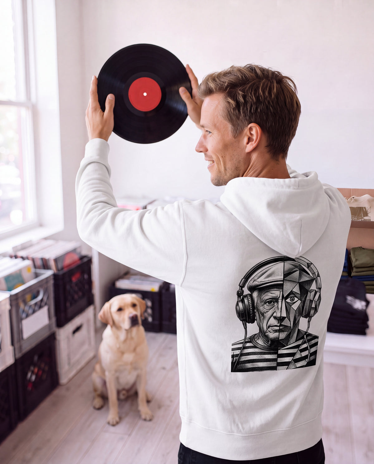 Pablo Picasso Went Half Cubist at the Drop - FILTHYBASS - Organic Hoodie - Black Print on White — lifestyle