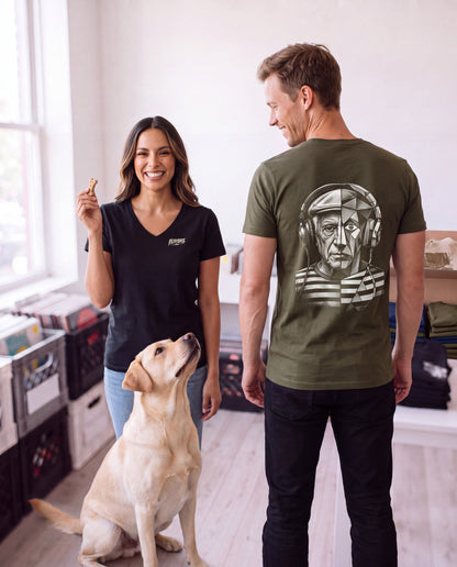 Pablo Picasso Went Half Cubist at the Drop - FILTHYBASS - V-Neck Shirt - White Print on Khaki — lifestyle